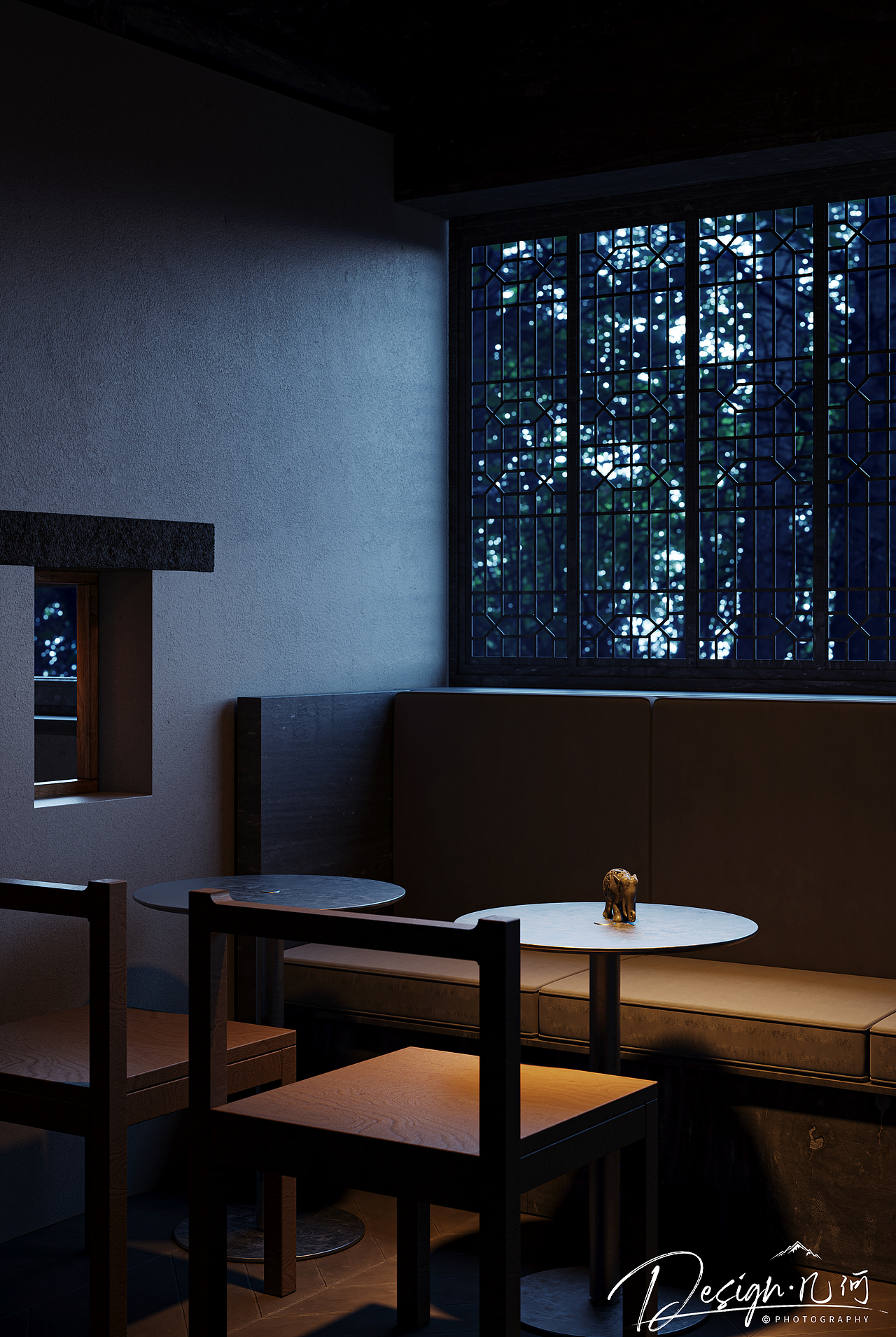 几何空间视觉表现 | “既不晚”茶室渲染