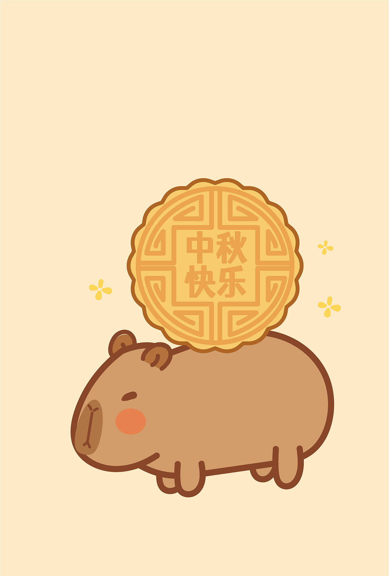 卡皮巴拉水豚萌萌IP形象设计 中秋节吃月饼系列插画