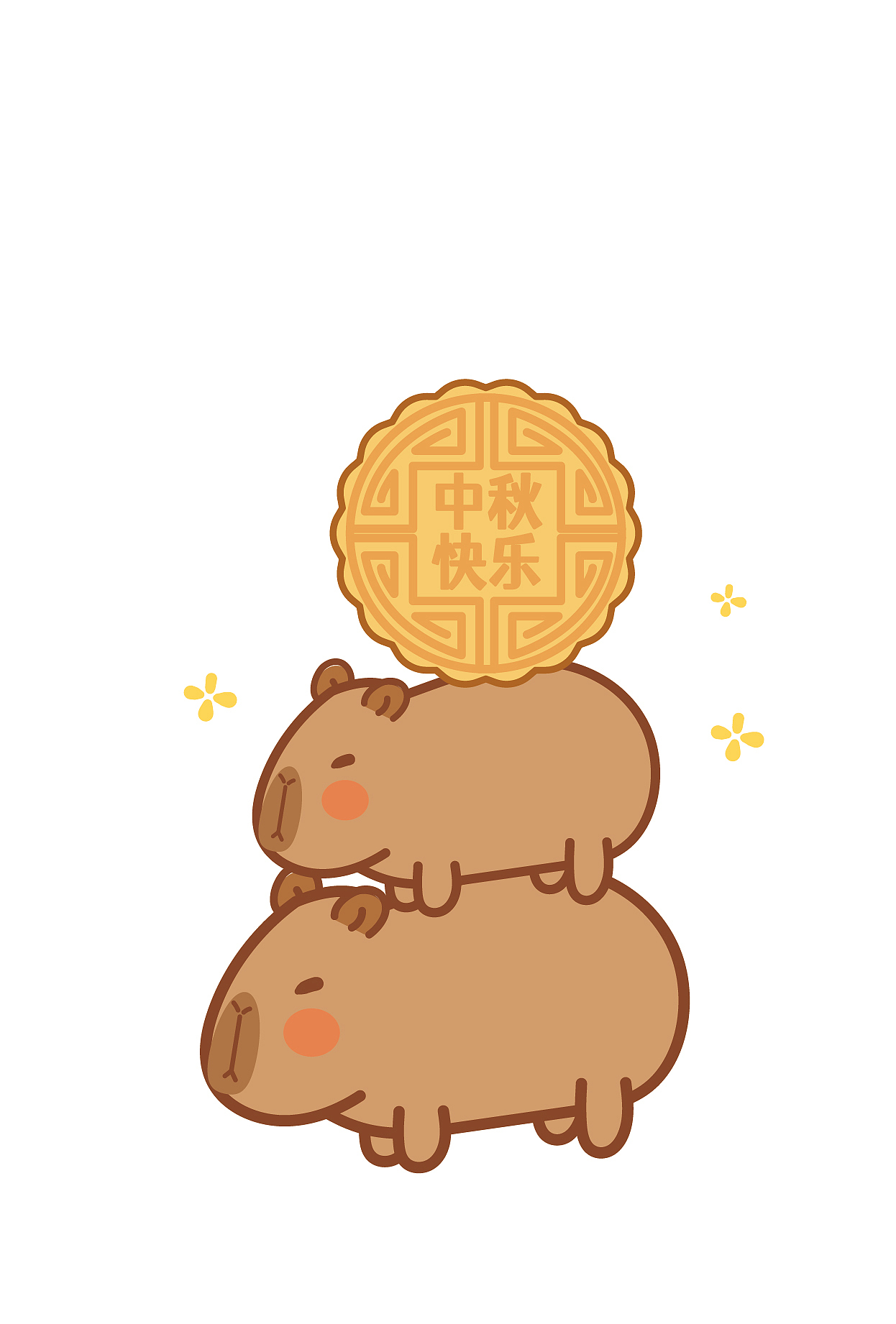 卡皮巴拉水豚萌萌IP形象设计 中秋节吃月饼系列插画
