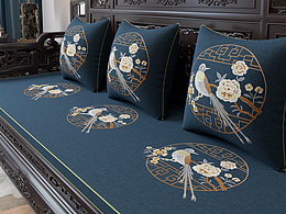 布藝紅木沙發(fā)坐墊-渲染作品