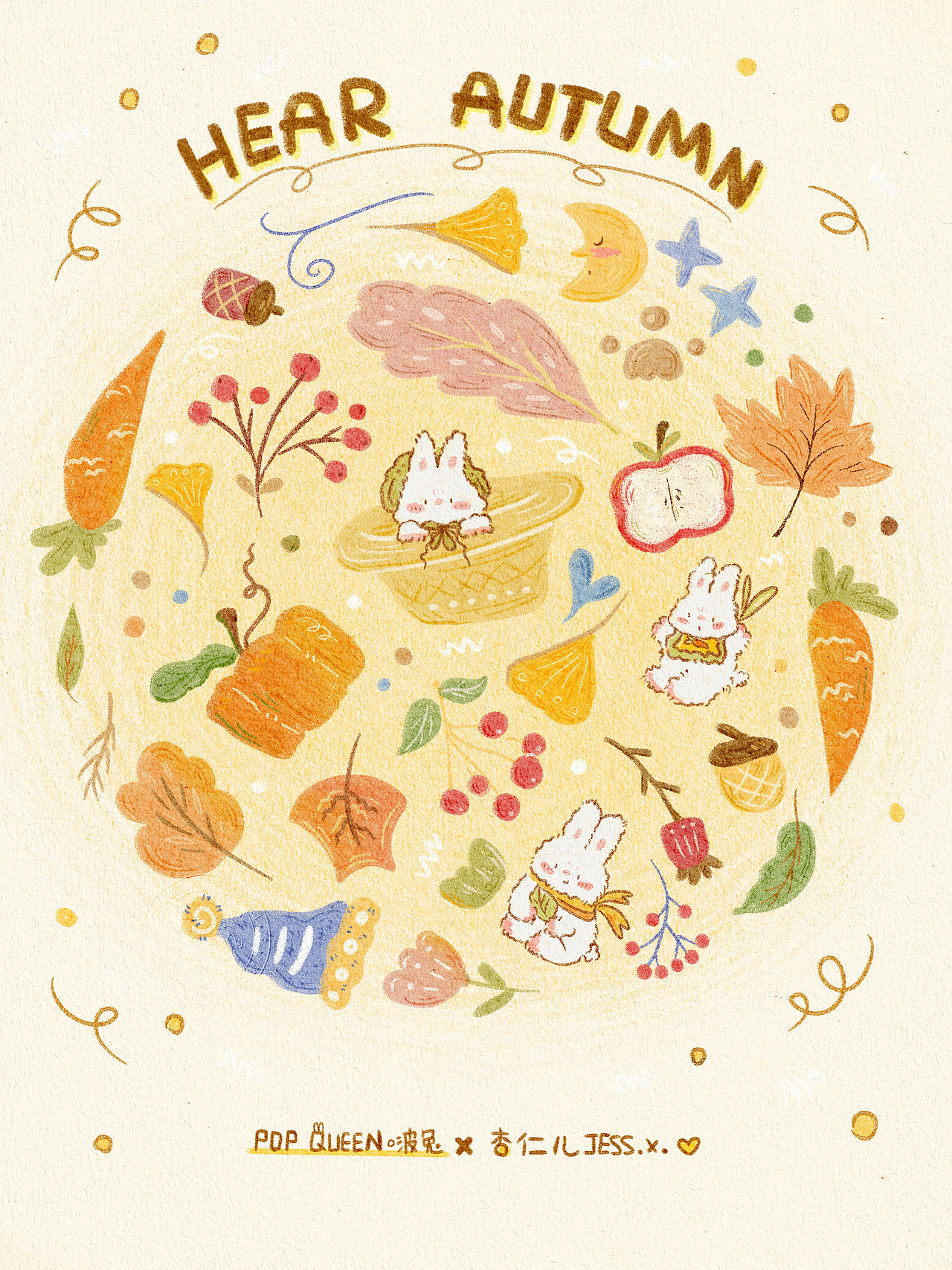 秋日兔兔（彩铅质感）（图ZMzc4ODYxNTI0） - 创作习作 - 站酷设计师杏仁儿Jess.X.原创素材 - 站酷ZCOOL