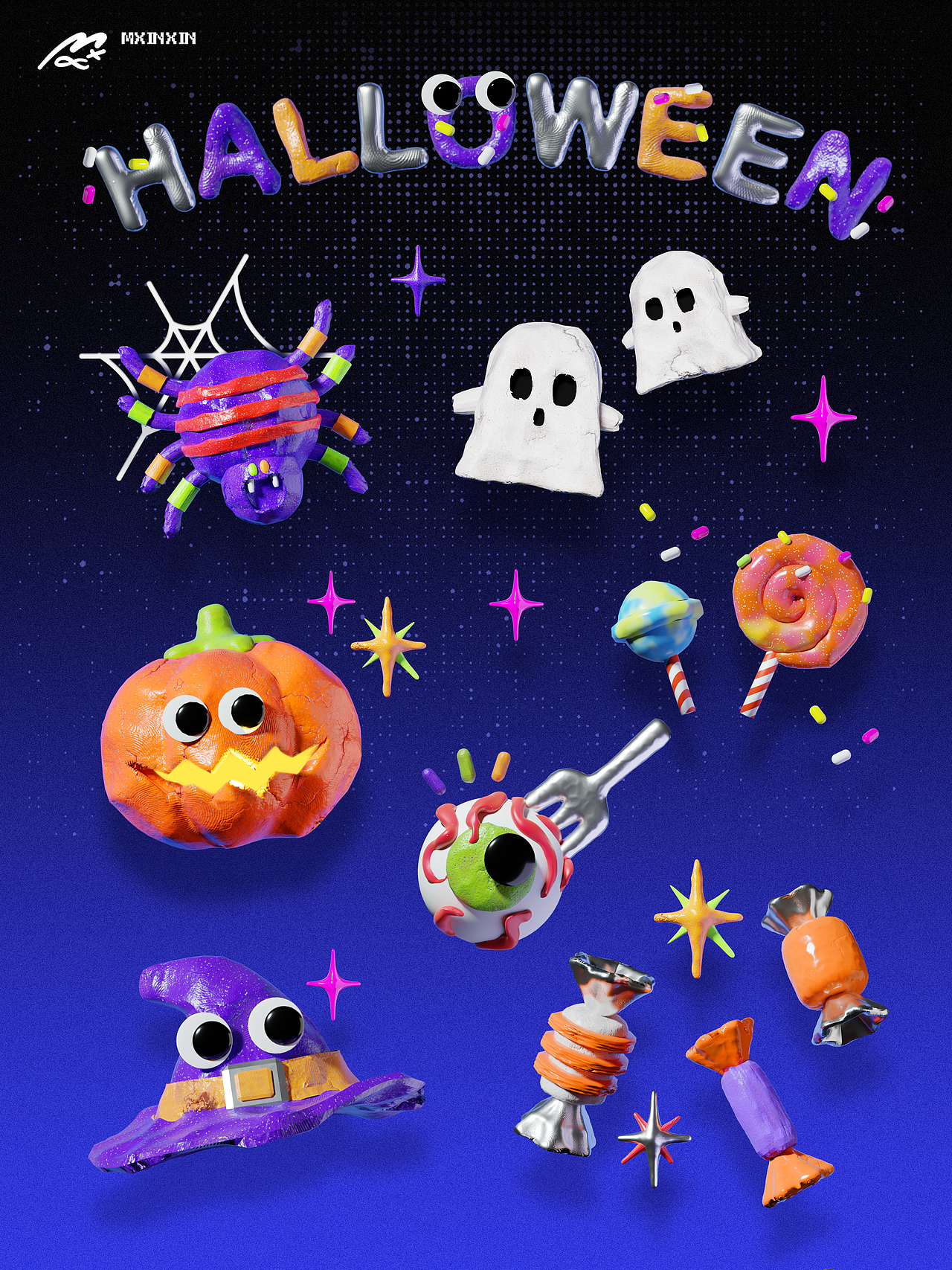 黏土好可爱！万圣节主题贴纸（图ZMzc4ODg2ODgw） - IP形象 - 站酷设计师MXINXIN原创素材 - 站酷ZCOOL