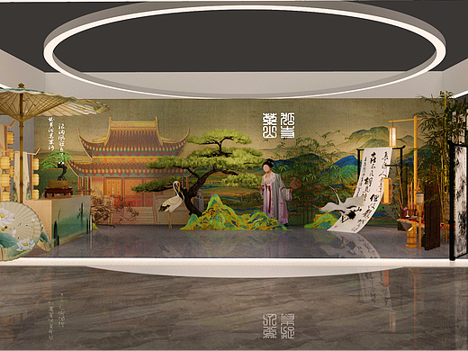 剧本杀古风书法室二设计3D效果图