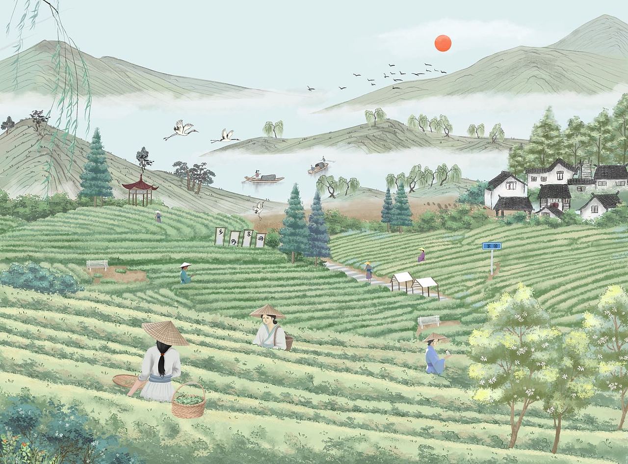 山野采茶-茶叶包装插画（图ZMzc4OTUzNzI0） - 包装 - 站酷设计师椿氿原创素材 - 站酷ZCOOL