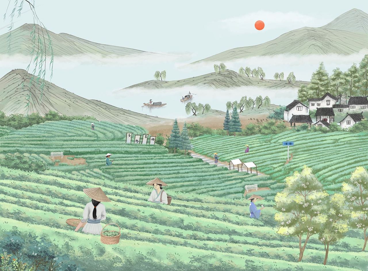 山野采茶-茶叶包装插画（图ZMzc4OTUzNzM2） - 包装 - 站酷设计师椿氿原创素材 - 站酷ZCOOL