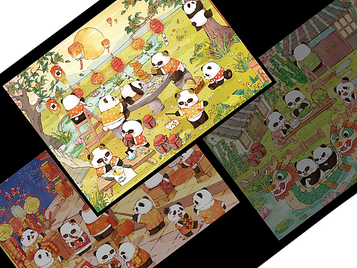 原创拼图节日-端午、中秋、春节熊猫探险记
