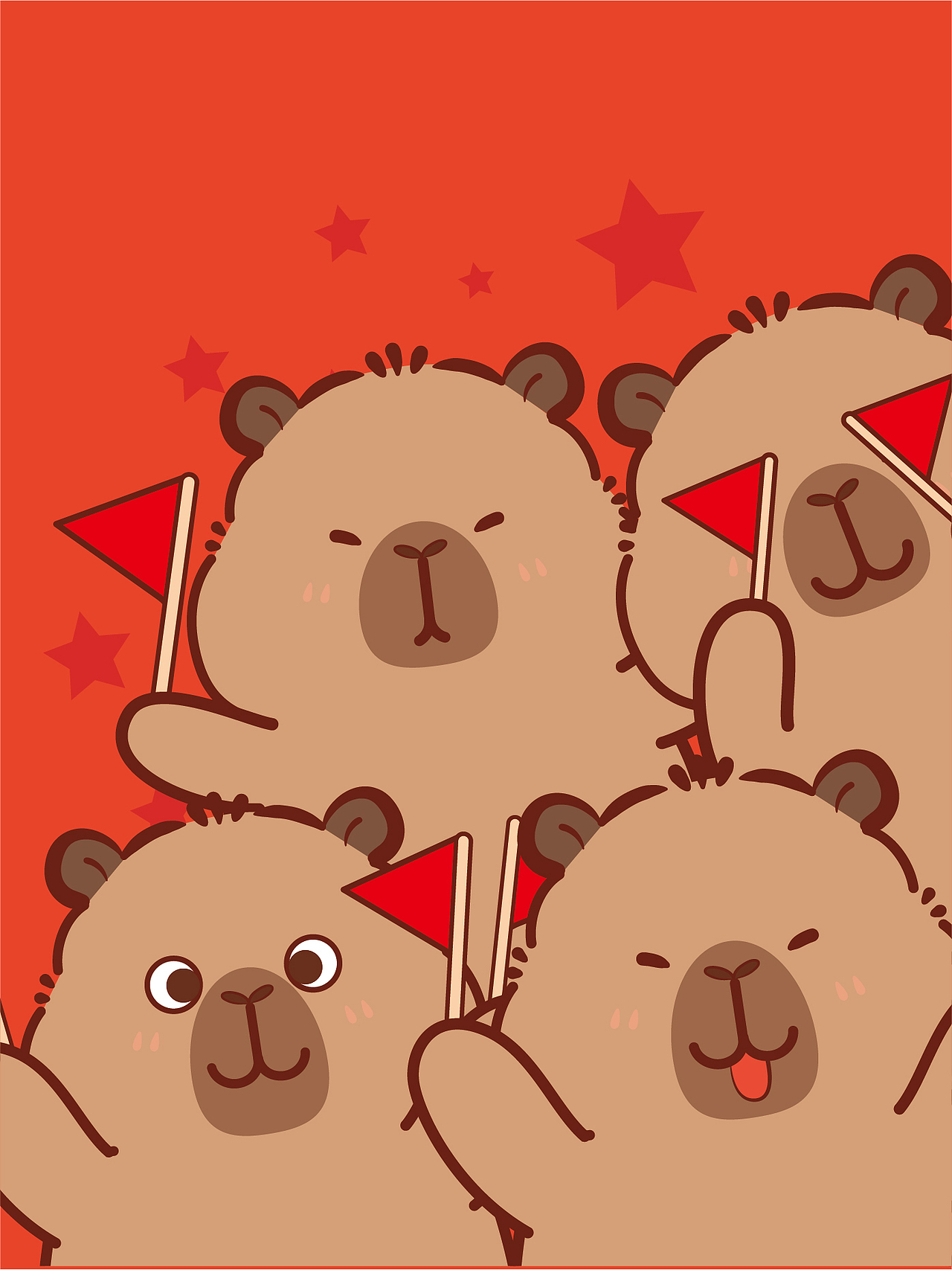 卡皮巴拉IP卡通形象插画可爱插画新年快乐我爱祖国