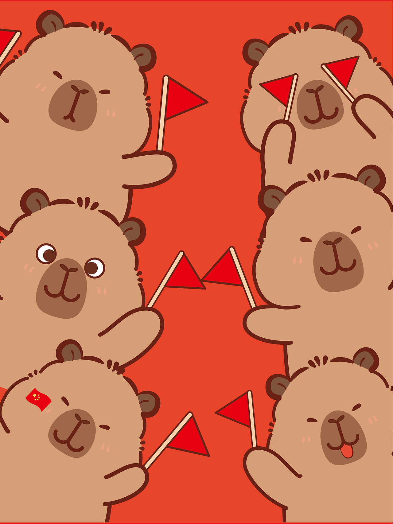 卡皮巴拉IP卡通形象插画可爱插画新年快乐我爱祖国
