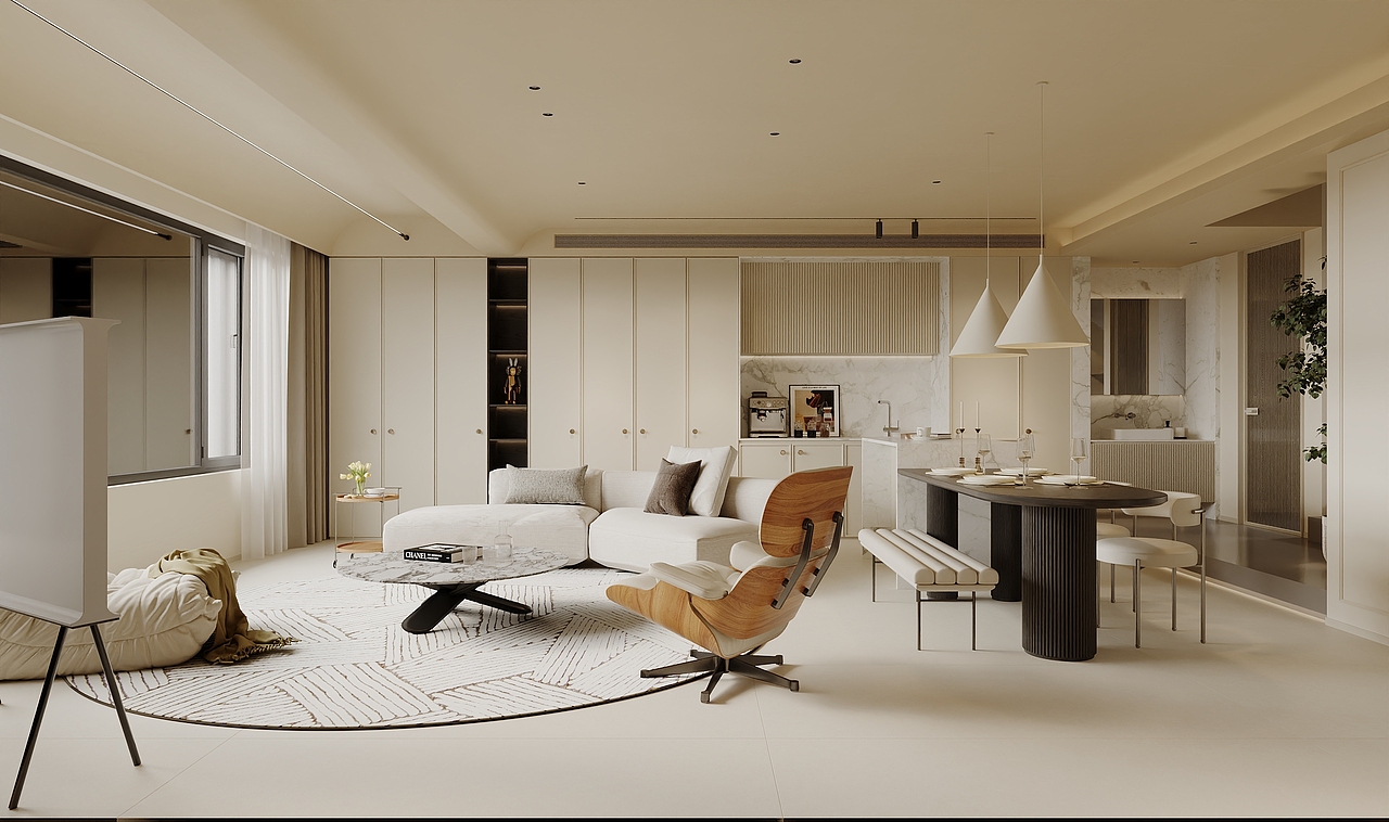 奶油风客餐厅（图ZMzc5MTMxNTA4） - 家装设计 - 站酷设计师景泽效果图原创素材 - 站酷ZCOOL