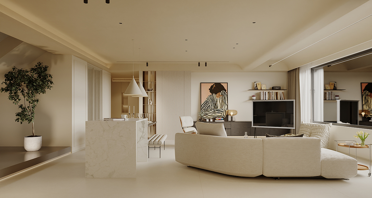 奶油风客餐厅（图ZMzc5MTMxNTE2） - 家装设计 - 站酷设计师景泽效果图原创素材 - 站酷ZCOOL