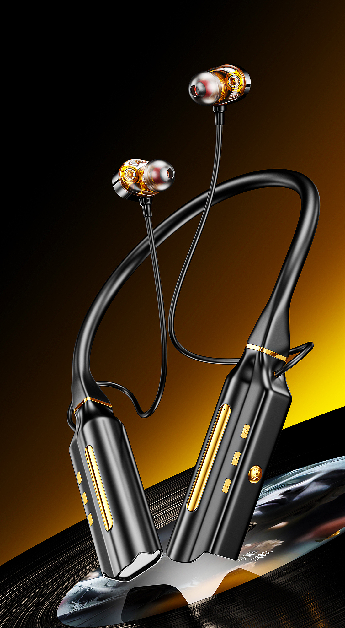 飞鼠渲染工作室 I 挂脖蓝牙耳机详情页设计 渲染效果图