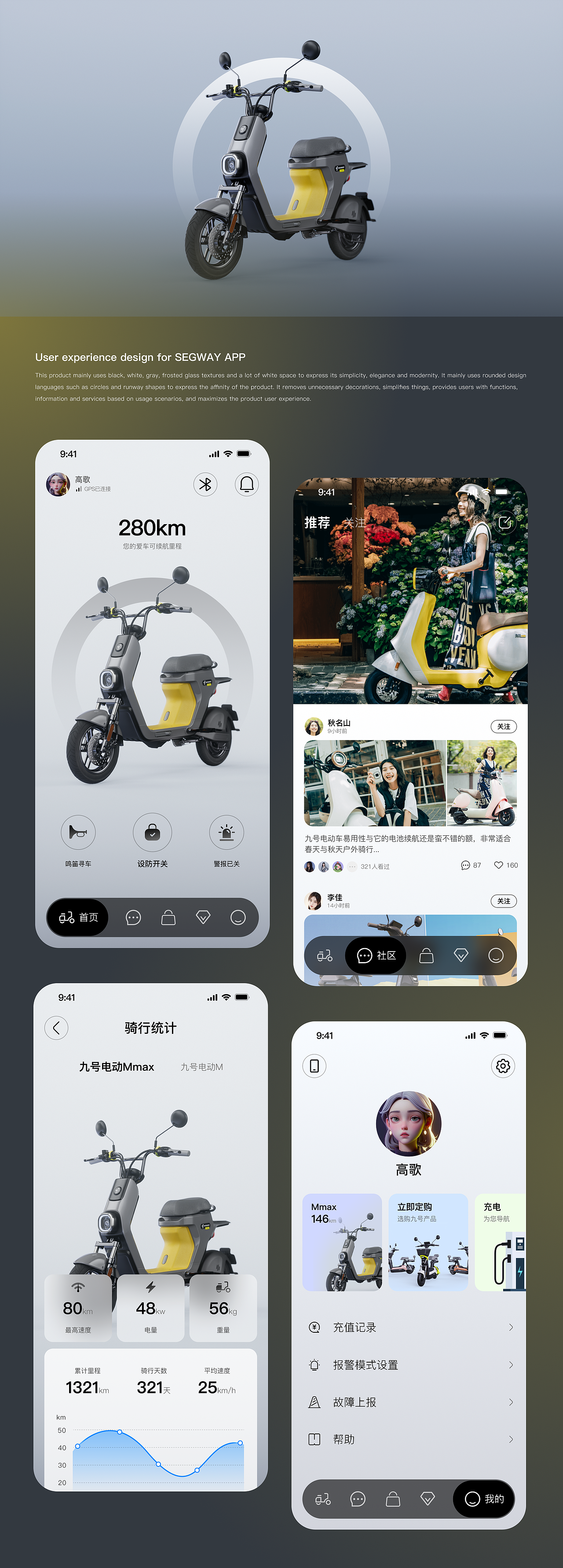 九号电动车APP设计（图ZMzc5MTc5MzM2） - APP界面 - 站酷设计师Pursuer设计原创素材 - 站酷ZCOOL