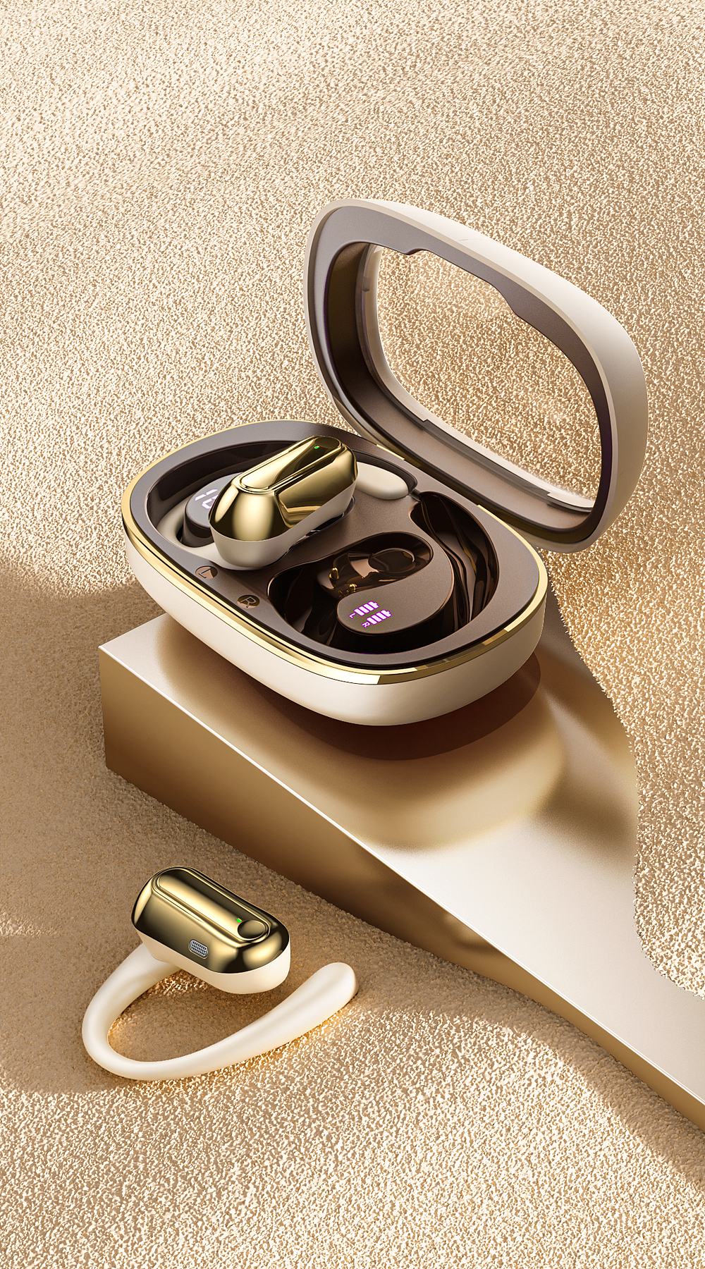 飞鼠渲染 I 肤色挂耳式蓝牙耳机详情页设计 渲染效果图