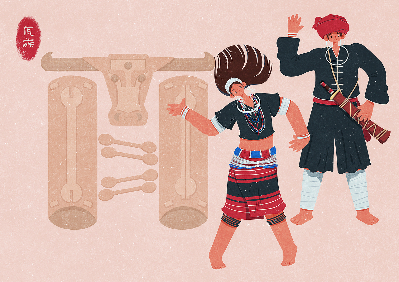 56个民族扁平插画人物——佤族（图ZMzc5MjYwMjAw） - 商业插画 - 站酷设计师歪蹄原创素材 - 站酷ZCOOL