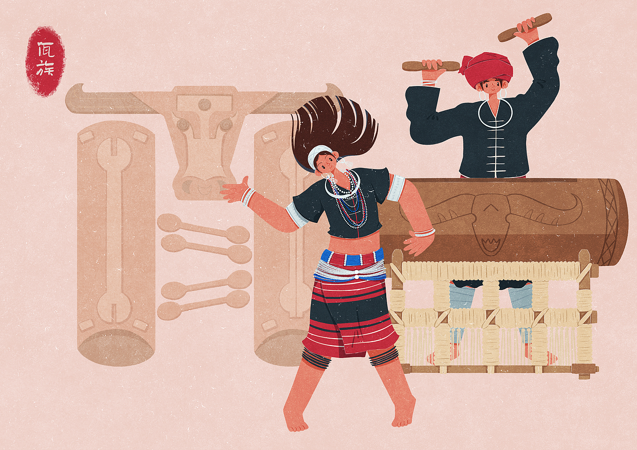 56个民族扁平插画人物——佤族（图ZMzc5MjYwMjA0） - 商业插画 - 站酷设计师歪蹄原创素材 - 站酷ZCOOL