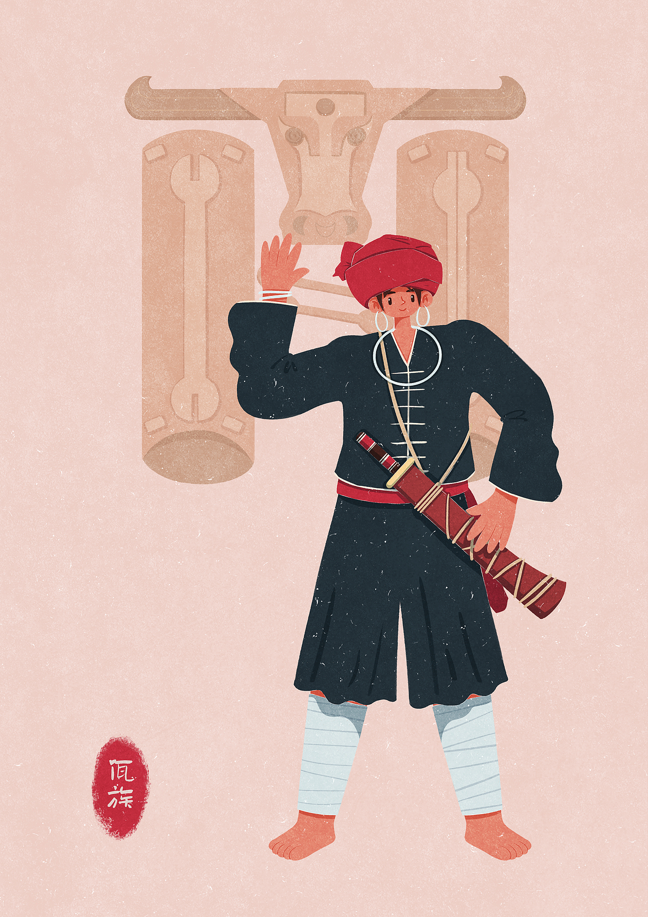 56个民族扁平插画人物——佤族（图ZMzc5MjYwMjA4） - 商业插画 - 站酷设计师歪蹄原创素材 - 站酷ZCOOL