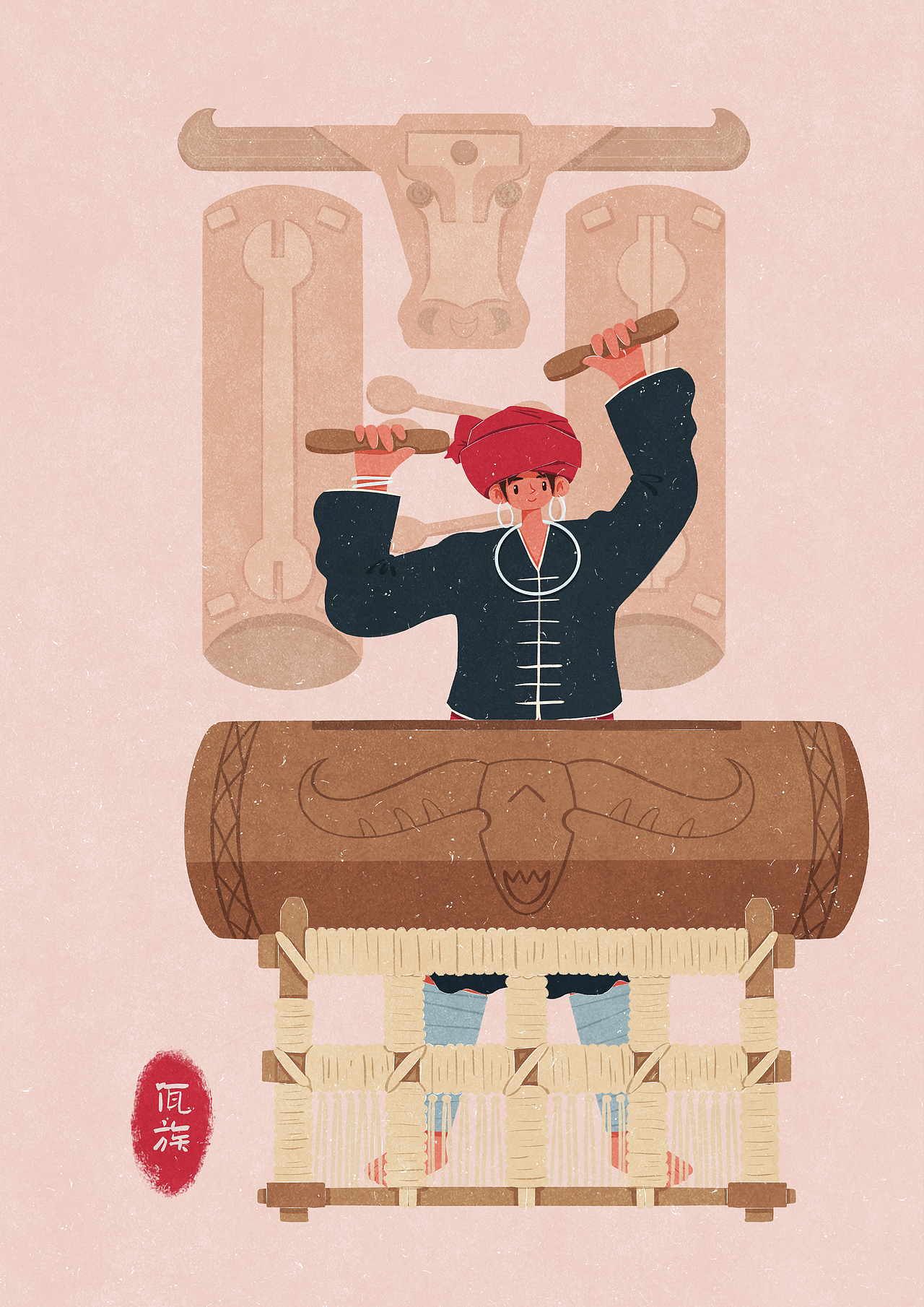 56个民族扁平插画人物——佤族（图ZMzc5MjYwMjI0） - 商业插画 - 站酷设计师歪蹄原创素材 - 站酷ZCOOL