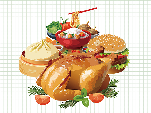 真实感餐饮食物矢量图标｜插画分享