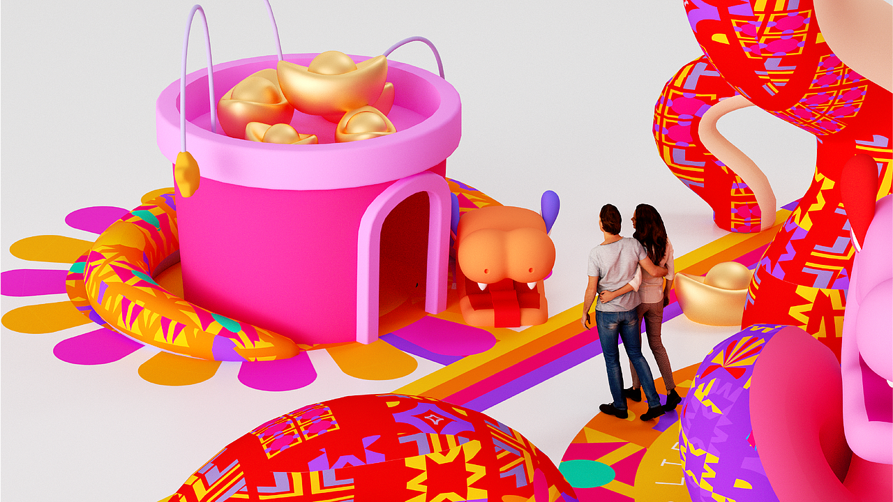 2025蛇年IP双旦春节新年圣诞美陈展-一路长红