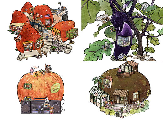 水果和蔬菜（吃的）小屋插画系列二