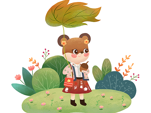 撑树叶伞的小老鼠