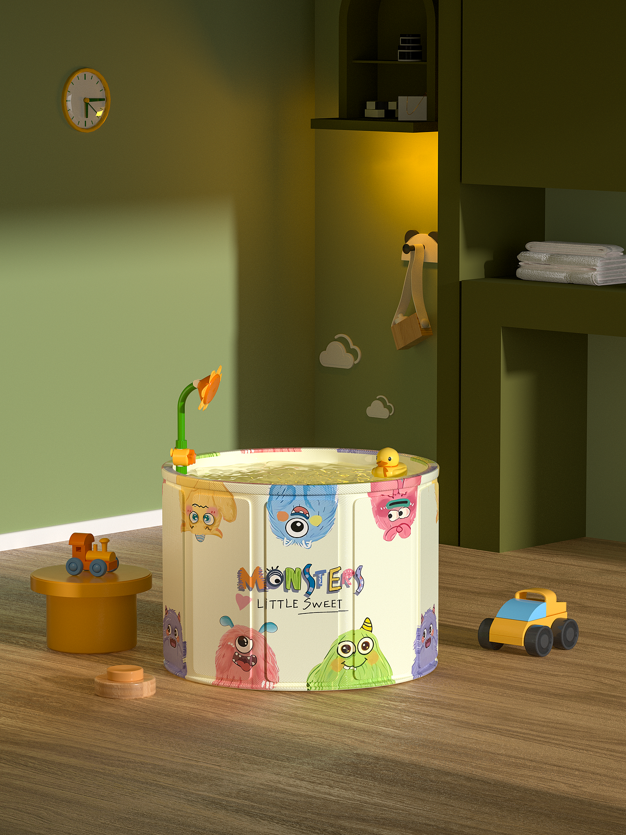 儿童木板浴桶渲染