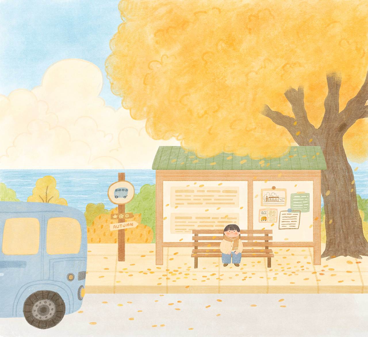 原创插画|秋日车站的故事