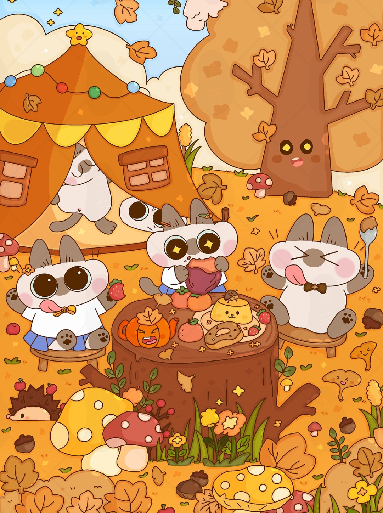 暹羅貓小豆泥二創(chuàng)插畫作品 | 秋游（圖ZMzc5NTc4NTI4） - 創(chuàng)作習作 - 站酷設(shè)計師插畫師青苔原創(chuàng)素材 - 站酷ZCOOL
