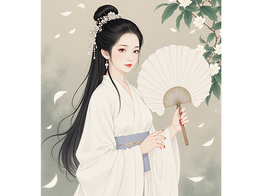 现代工笔风格AI仕女图