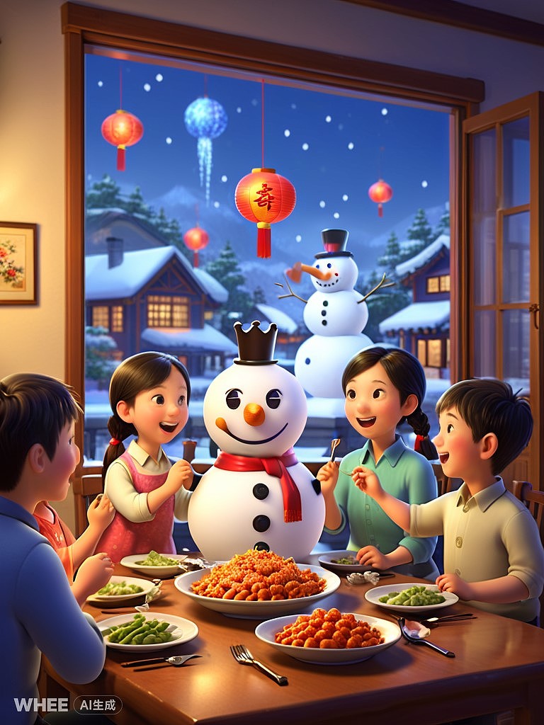 雪王迫不及待的团圆夜（图ZMzc5NjE0NjMy） - AI作品 - 站酷设计师糖糖你的糖在我这原创素材 - 站酷ZCOOL