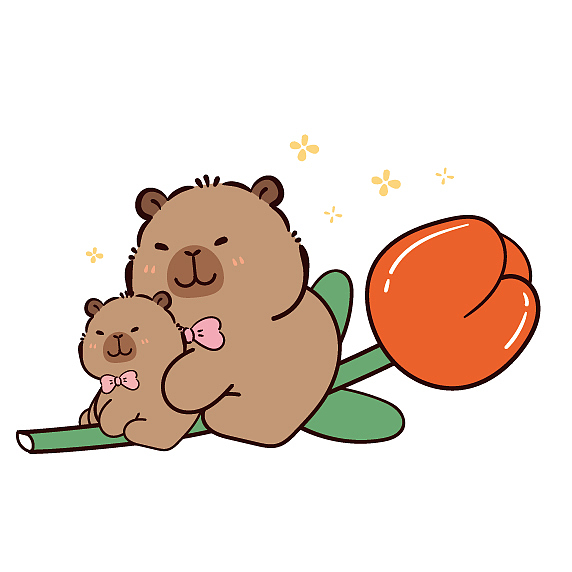 卡皮巴拉IP卡通形象插画水豚萌萌我来啦郁金香系列