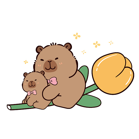 卡皮巴拉IP卡通形象插画水豚萌萌我来啦郁金香系列