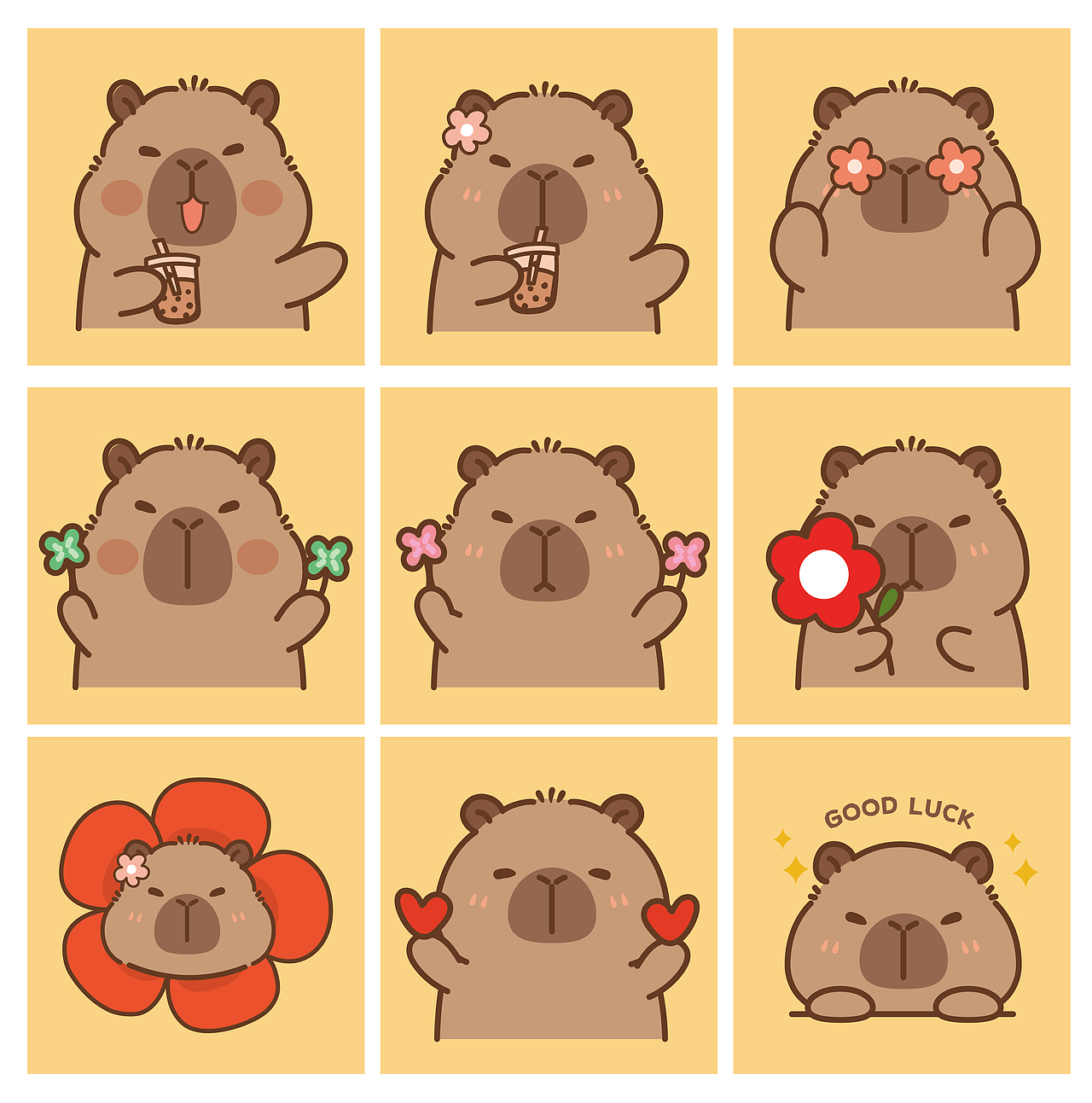 卡皮巴拉水豚萌萌IP卡通形象设计头像表情包