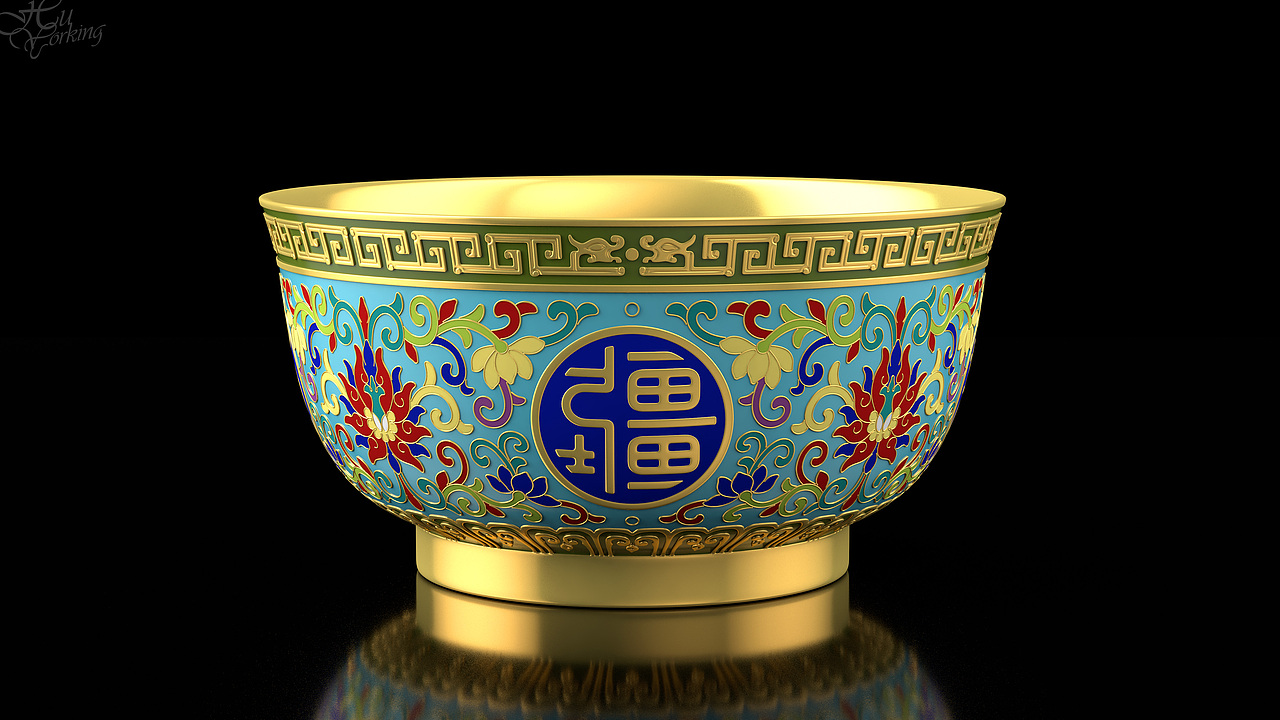 掐丝珐琅缠枝莲纹万寿无疆碗（图ZMzc5NjQwMTM2） - 其他三维 - 站酷设计师yorking原创素材 - 站酷ZCOOL