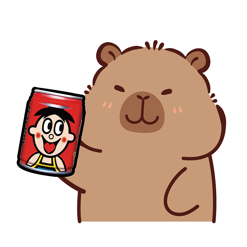 卡皮巴拉喝奶茶系列表情包插画卡通可爱
