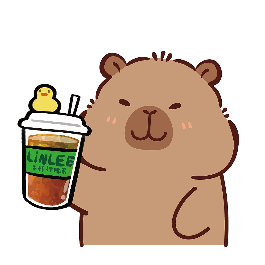 卡皮巴拉喝奶茶系列表情包插画卡通可爱