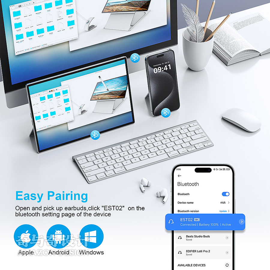 亚马逊跨境电商 亚马逊开店主图设计案例 蓝牙耳机产品