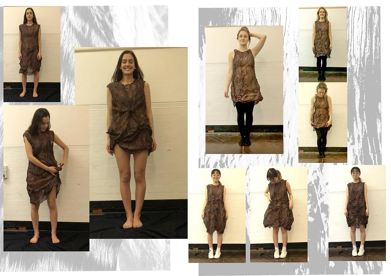 实验过程- 一件衣服被不同的用户改造为不同的视觉效果。并且创新褶皱记忆材料可以让衣服的形状具有保形性