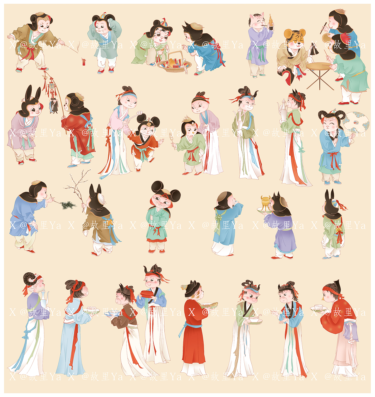 【十二生肖闹元宵—2025蛇年】（图ZMzc5NzQ1ODI4） - 商业插画 - 站酷设计师故里Ya1原创素材 - 站酷ZCOOL