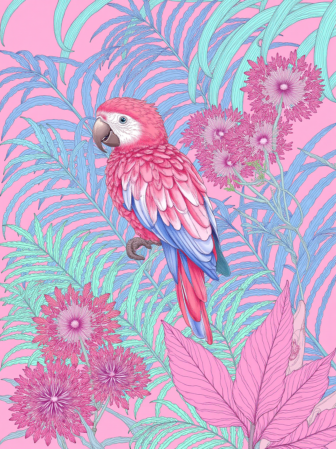 粉蓝梦幻色调热带植物鹦鹉插画设计（图ZMzc5Nzg3OTg0） - 商业插画 - 站酷设计师木槿暖夏设计原创素材 - 站酷ZCOOL