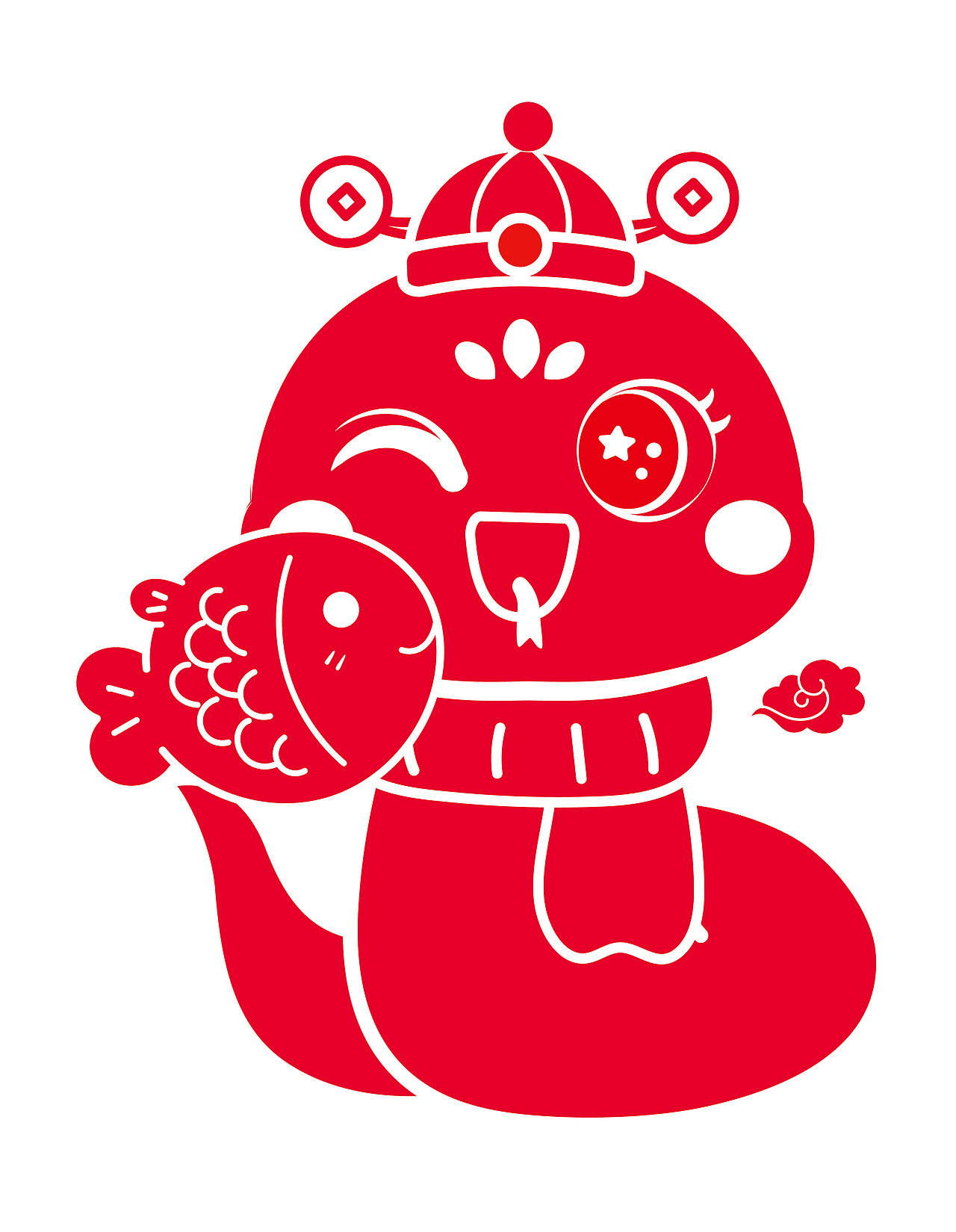 蛇年IP卡通形象插画设计毛毡剪纸窗花设计 可合作