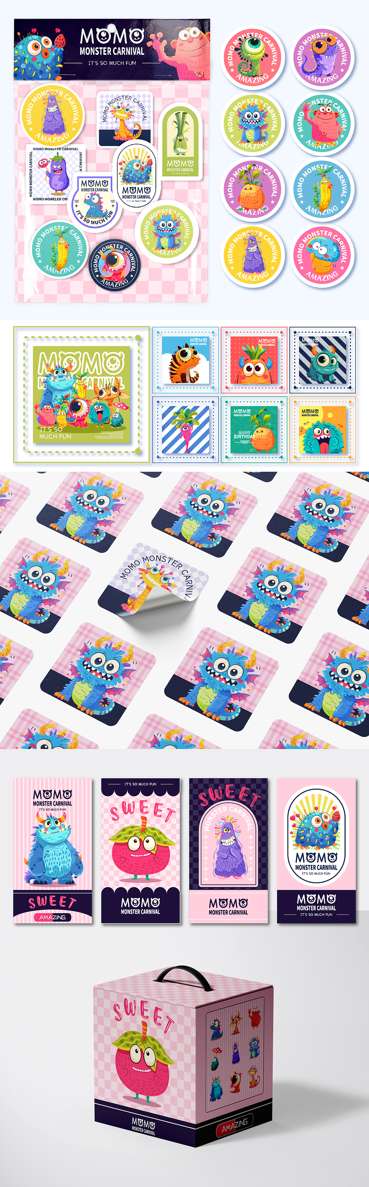 【MOMO怪兽嘉年华】30款卡通小怪兽图案印花矢量插画