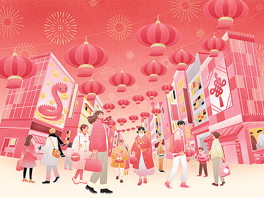 新年热闹的城市街景