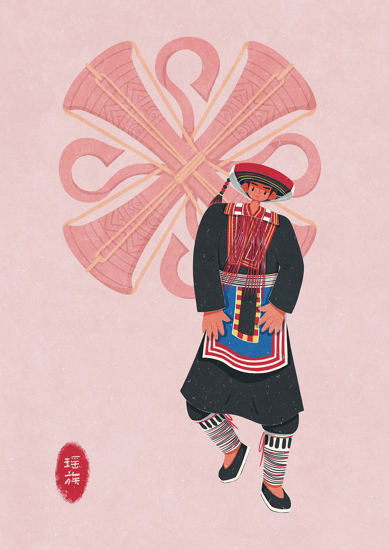 56个民族扁平插画人物——瑶族（图ZMzc5ODk0MTk2） - 商业插画 - 站酷设计师歪蹄原创素材 - 站酷ZCOOL