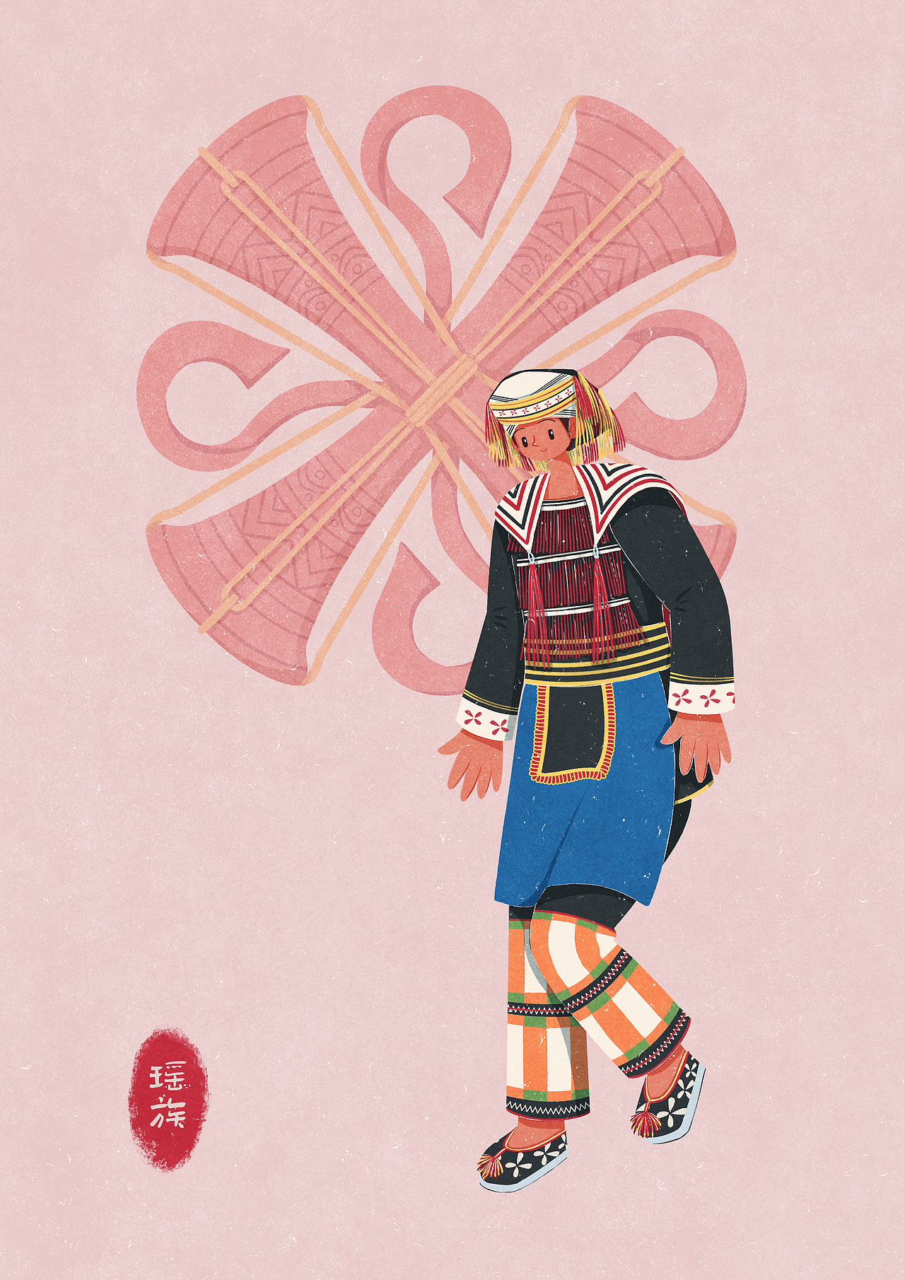 56个民族扁平插画人物——瑶族