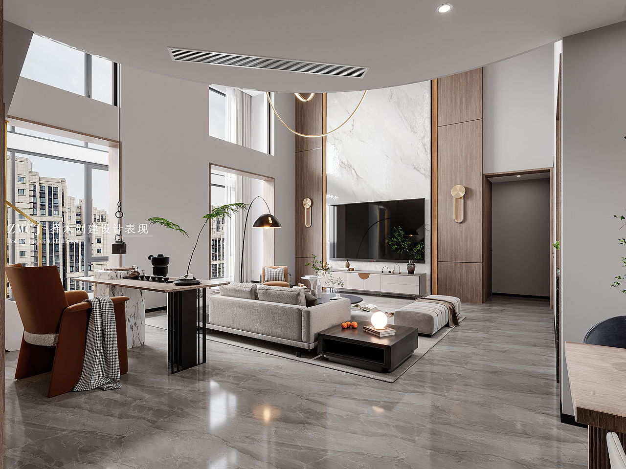 现代挑空客餐厅—择木创建新晨效果图