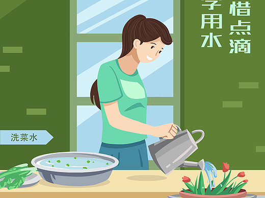 新城悦环保主题平面插画海报x4