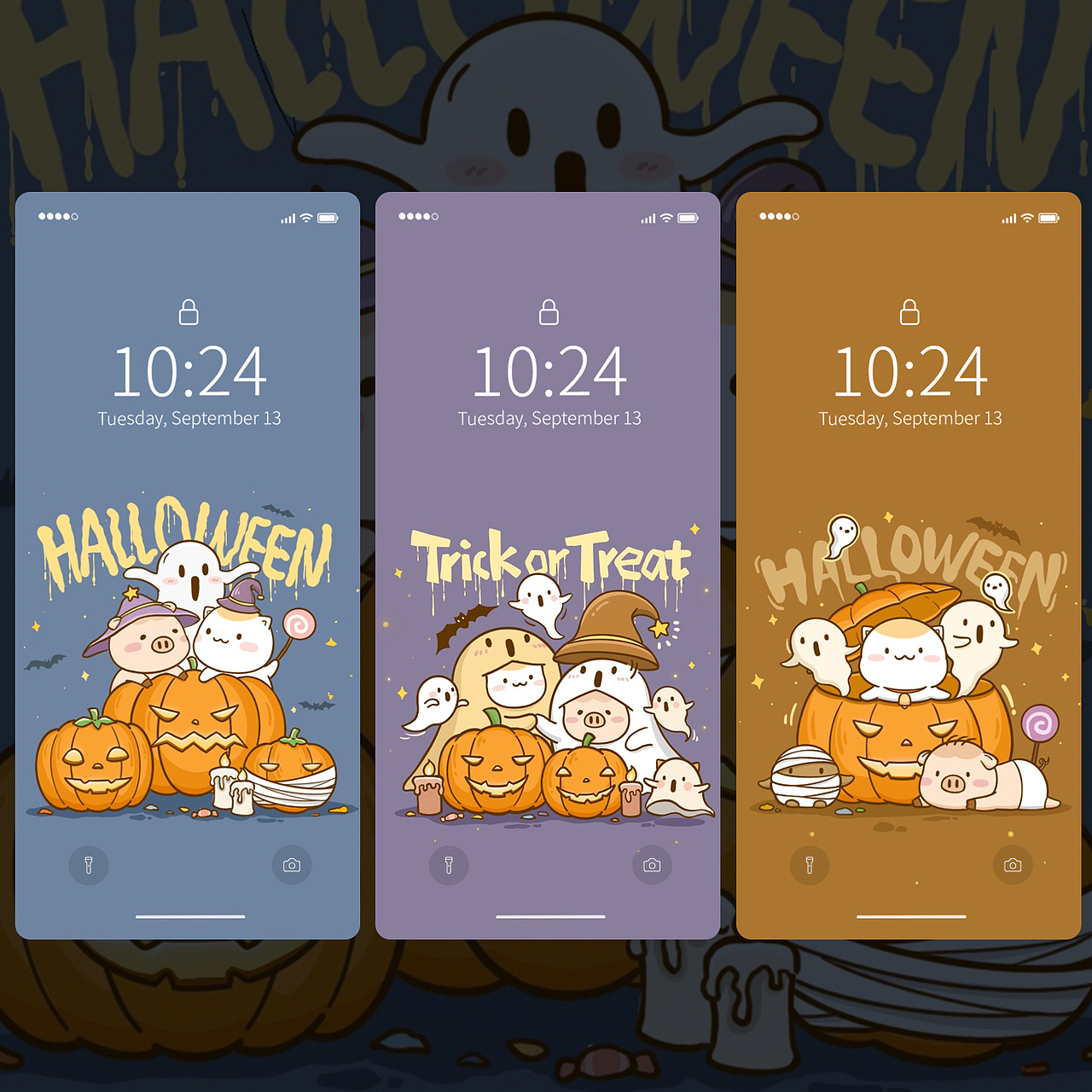 3张万圣节主题小插画 | 咘猫与猪仁（图ZMzgwMDA4ODA0） - IP形象 - 站酷设计师HekoLi原创素材 - 站酷ZCOOL