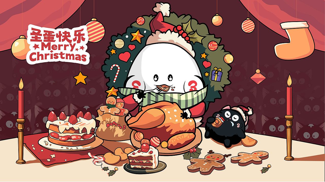 胖蛋IP设计 圣诞IP设计 圣诞节日矢量插画 品牌IP