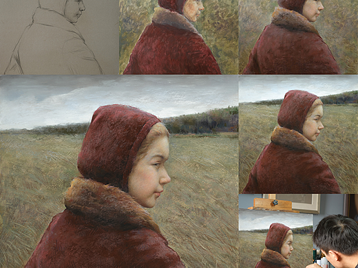 色粉画《红衣少女》